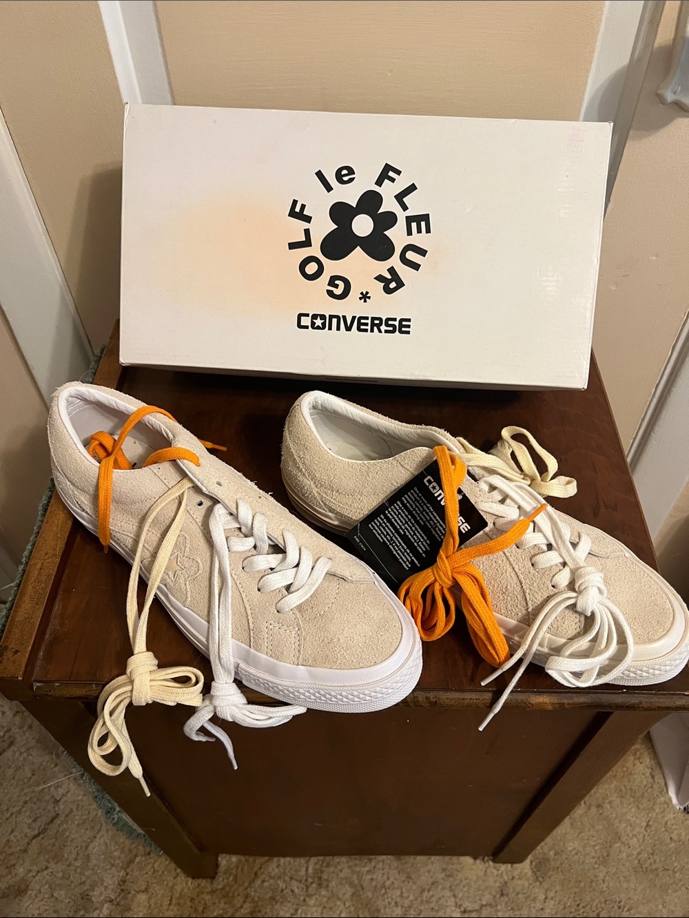 Converse Golf le Fleur Low-Top Beige Suede Sneakers with Orange Laces